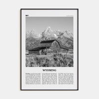 Wyoming No 1 Poster Black Metal / 8x12 in Nbourhood Travel B&W Poster