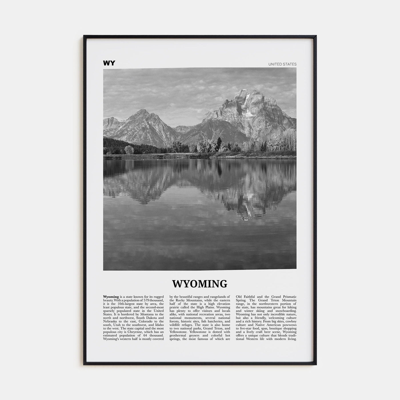 Wyoming No 2 Poster Black Metal / 8x12 in Nbourhood Travel B&W Poster