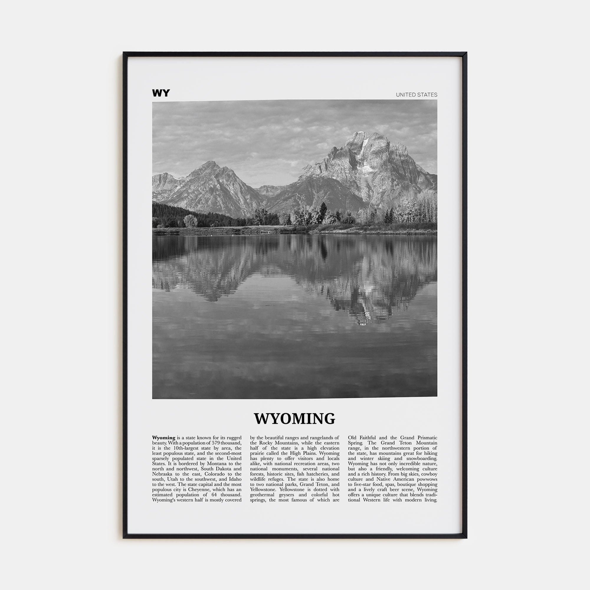 Wyoming No 2 Poster Black Metal / 8x12 in Nbourhood Travel B&W Poster