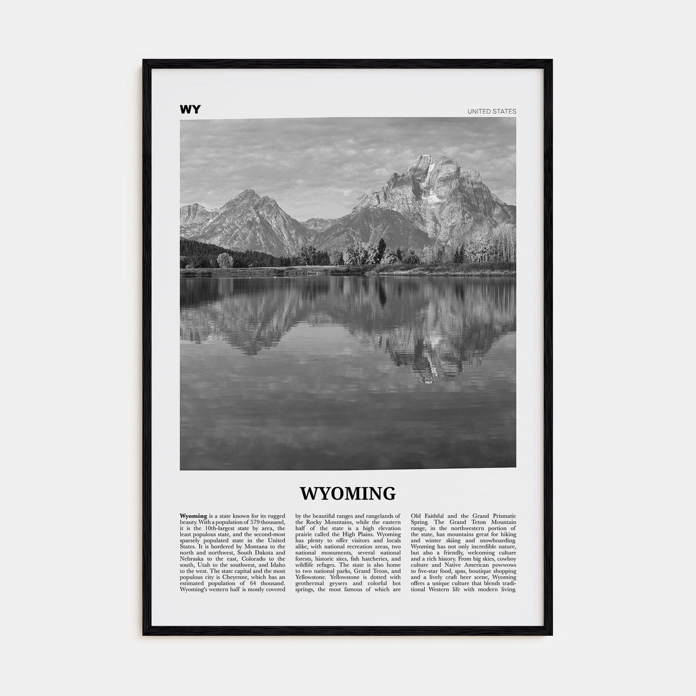 Wyoming No 2 Poster Black Wood / 8x12 in Nbourhood Travel B&W Poster