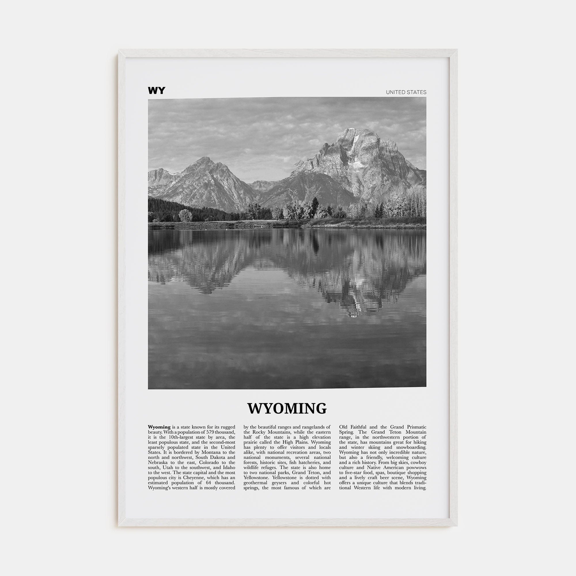 Wyoming No 2 Poster White Wood / 8x12 in Nbourhood Travel B&W Poster