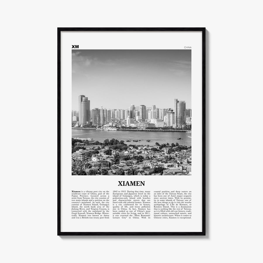 Xiamen black & white newspaper poster of China – vertical wall art, unframed print shown in interior mockup