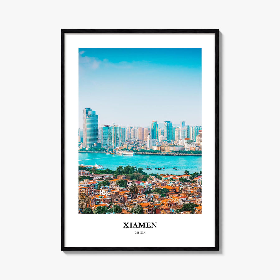 Xiamen colorful classic poster of China – vertical wall art, unframed print shown in interior mockup