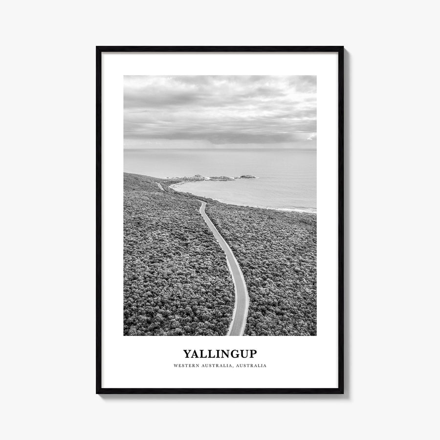 Yallingup black & white classic poster of Western Australia, Australia – vertical wall art, unframed print shown in interior 