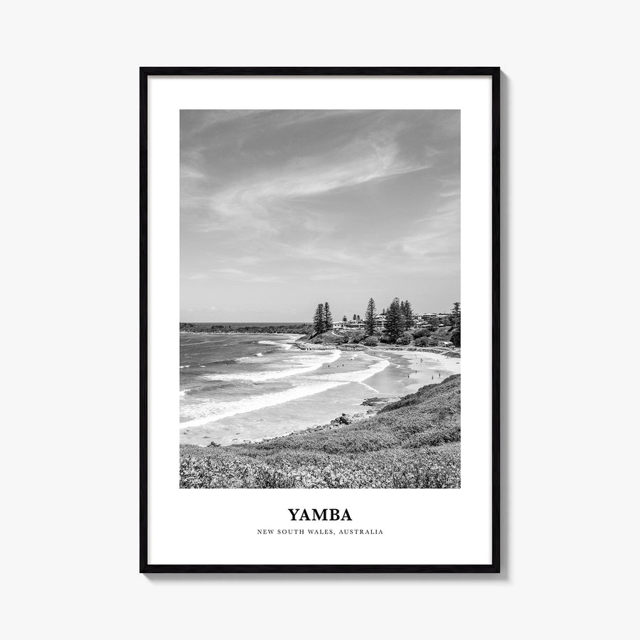 Yamba black & white classic poster of New South Wales, Australia – vertical wall art, unframed print shown in interior mockup