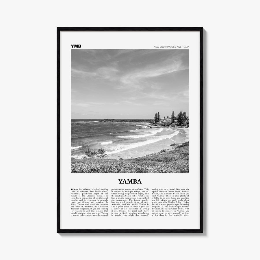 Yamba black & white newspaper poster of New South Wales, Australia – vertical wall art, unframed print shown in interior mock