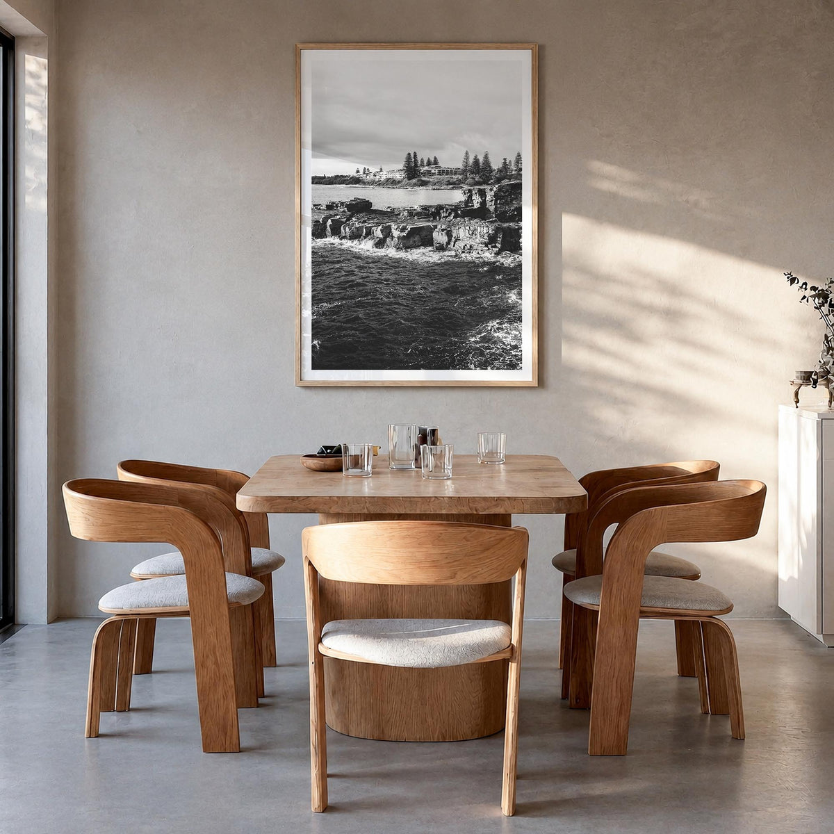 Yamba no. 3 black & white photo poster of New South Wales, Australia – vertical wall art in natural wood frame with white bor