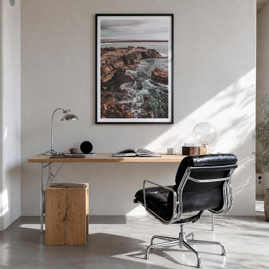 Yamba no. 1 colorful photo poster of New South Wales, Australia – vertical wall art in black wood frame with white border, ha