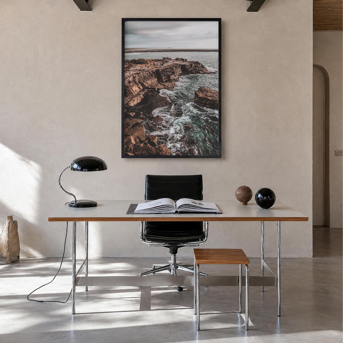 Yamba no. 1 colorful photo poster of New South Wales, Australia – vertical wall art in black wood frame, hanging on wall