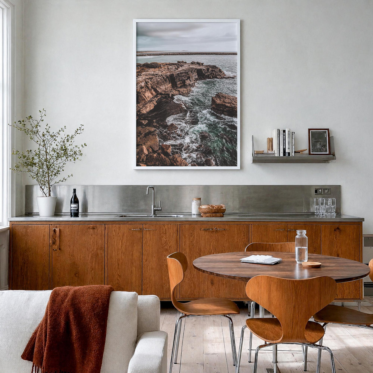Yamba no. 1 colorful photo poster of New South Wales, Australia – vertical wall art in white wood frame, hanging on wall