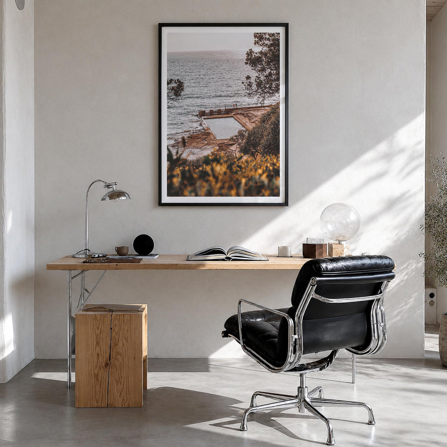 Yamba no. 2 colorful photo poster of New South Wales, Australia – vertical wall art in black wood frame with white border, ha