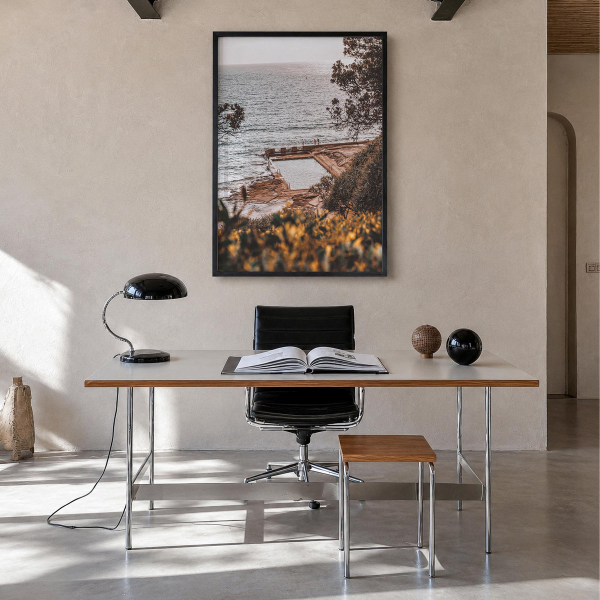 Yamba no. 2 colorful photo poster of New South Wales, Australia – vertical wall art in black wood frame, hanging on wall