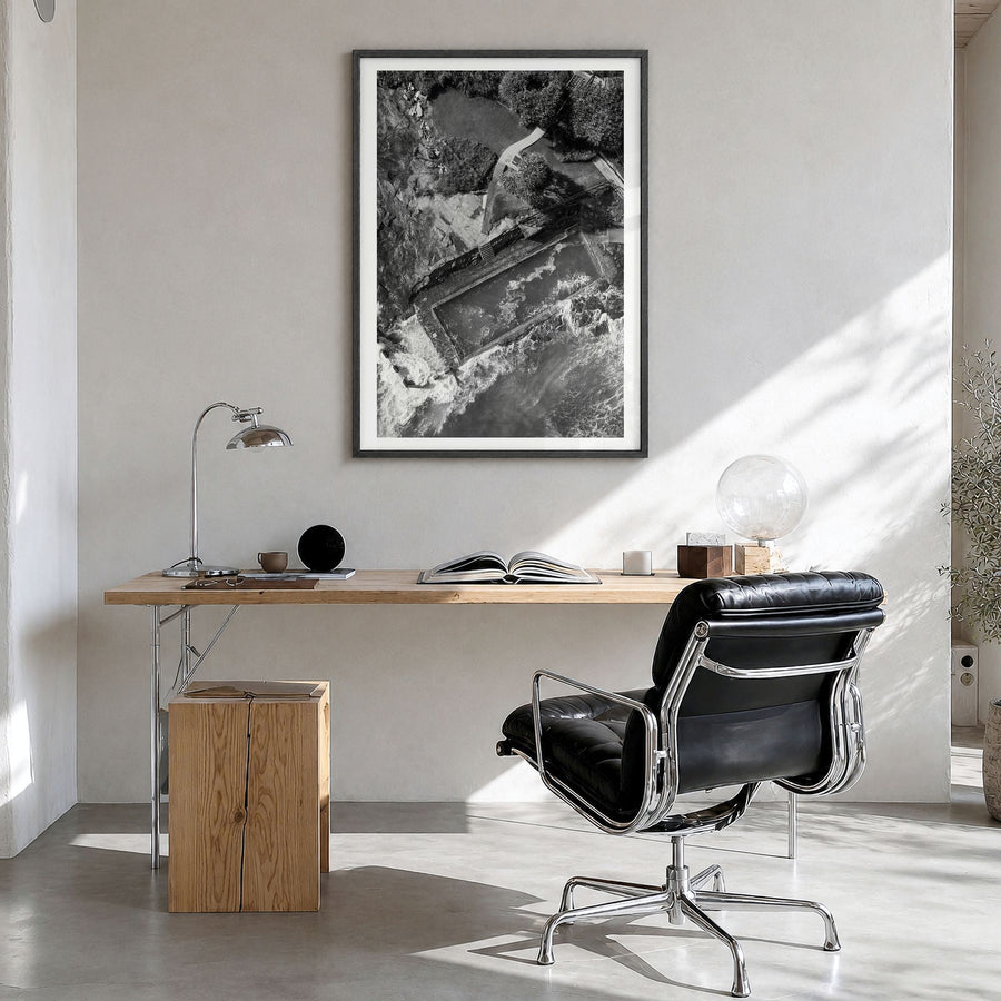 Yamba Photo No 2 Poster in a black wood frame, hanging in a bright home office, white border