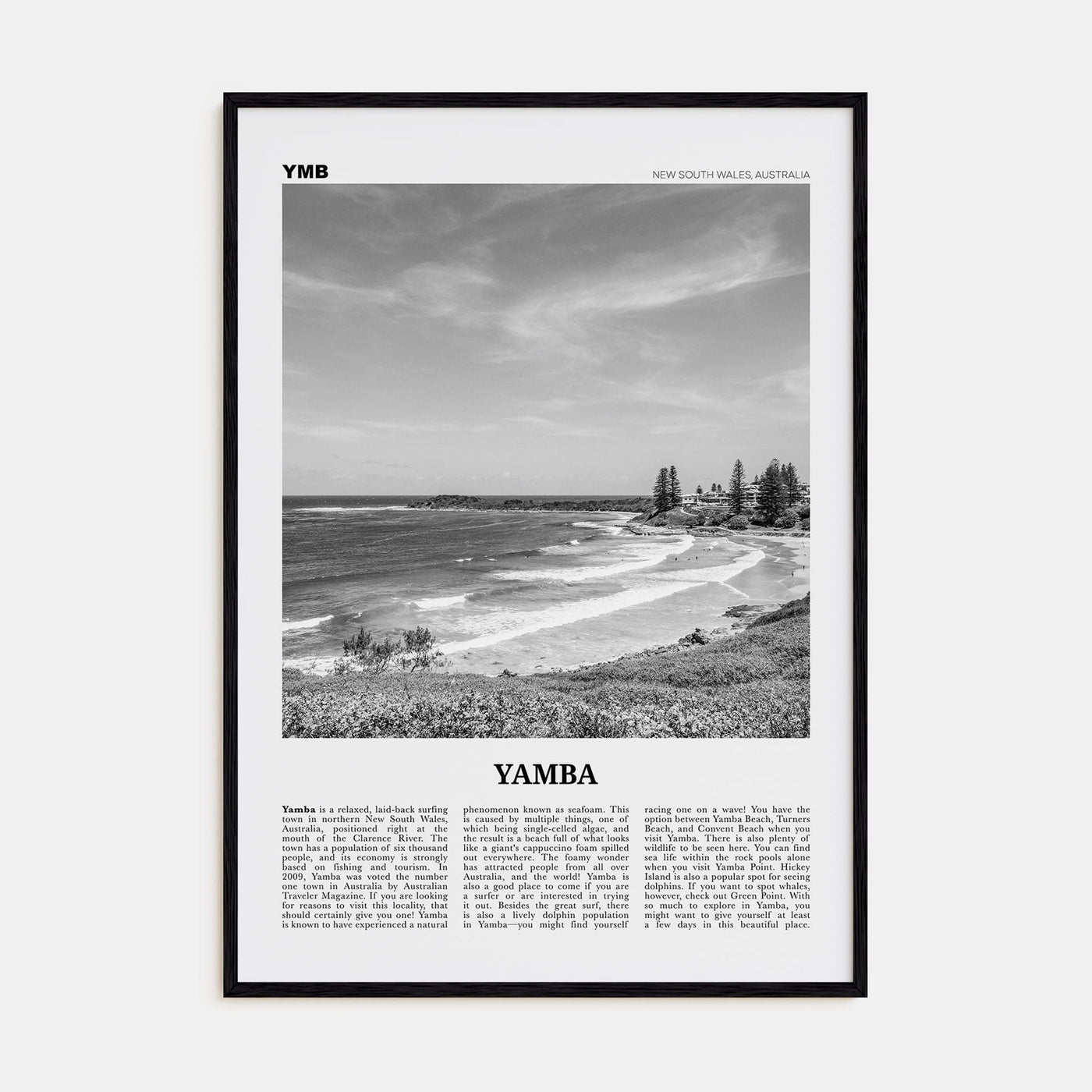 Yamba Poster Black Wood / 8x12 in Nbourhood Travel B&W Poster