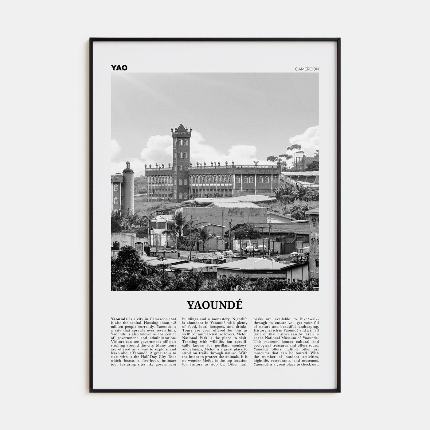 Yaoundé Poster Black Metal / 8x12 in Nbourhood Travel B&W Poster