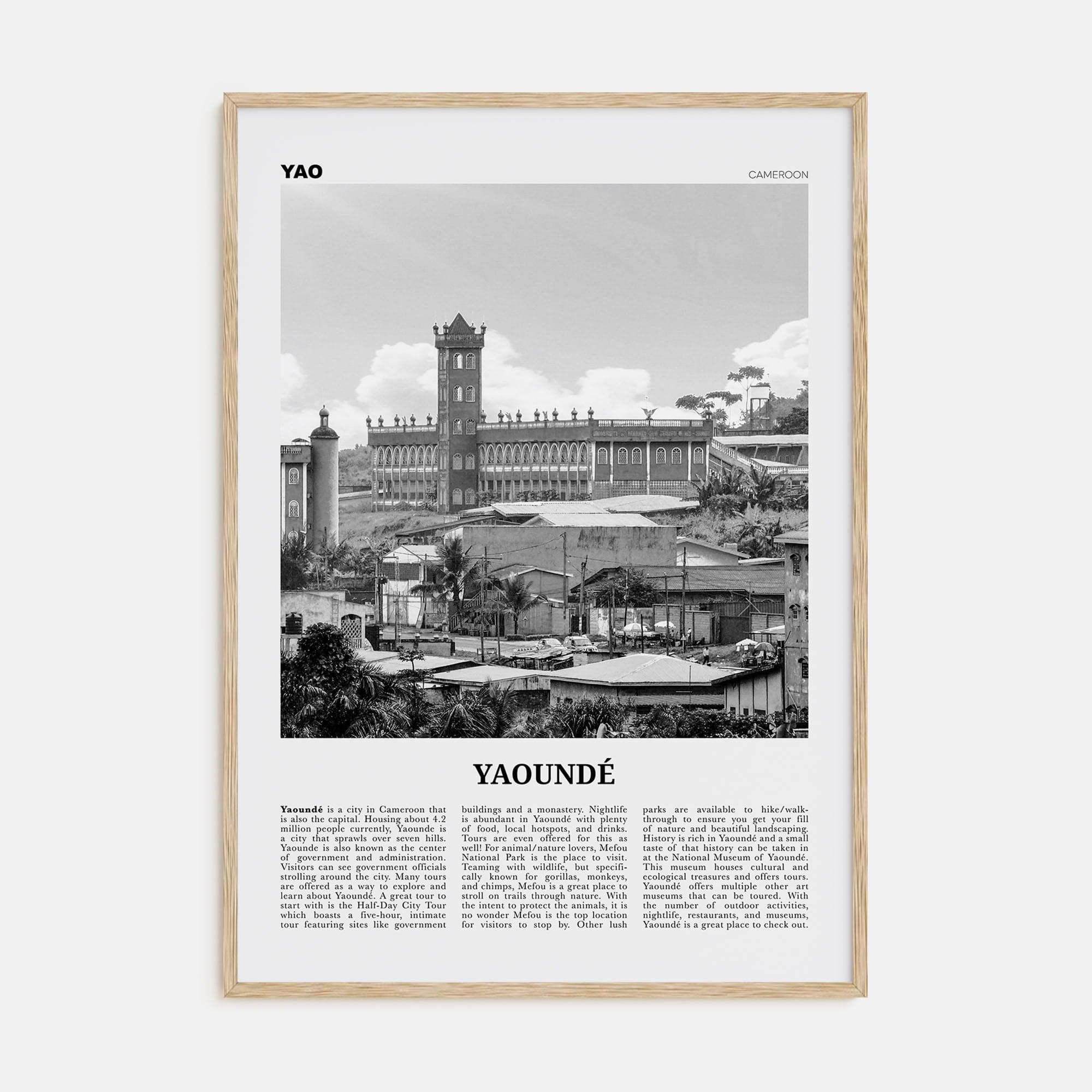 Yaoundé Poster Natural Wood / 8x12 in Nbourhood Travel B&W Poster