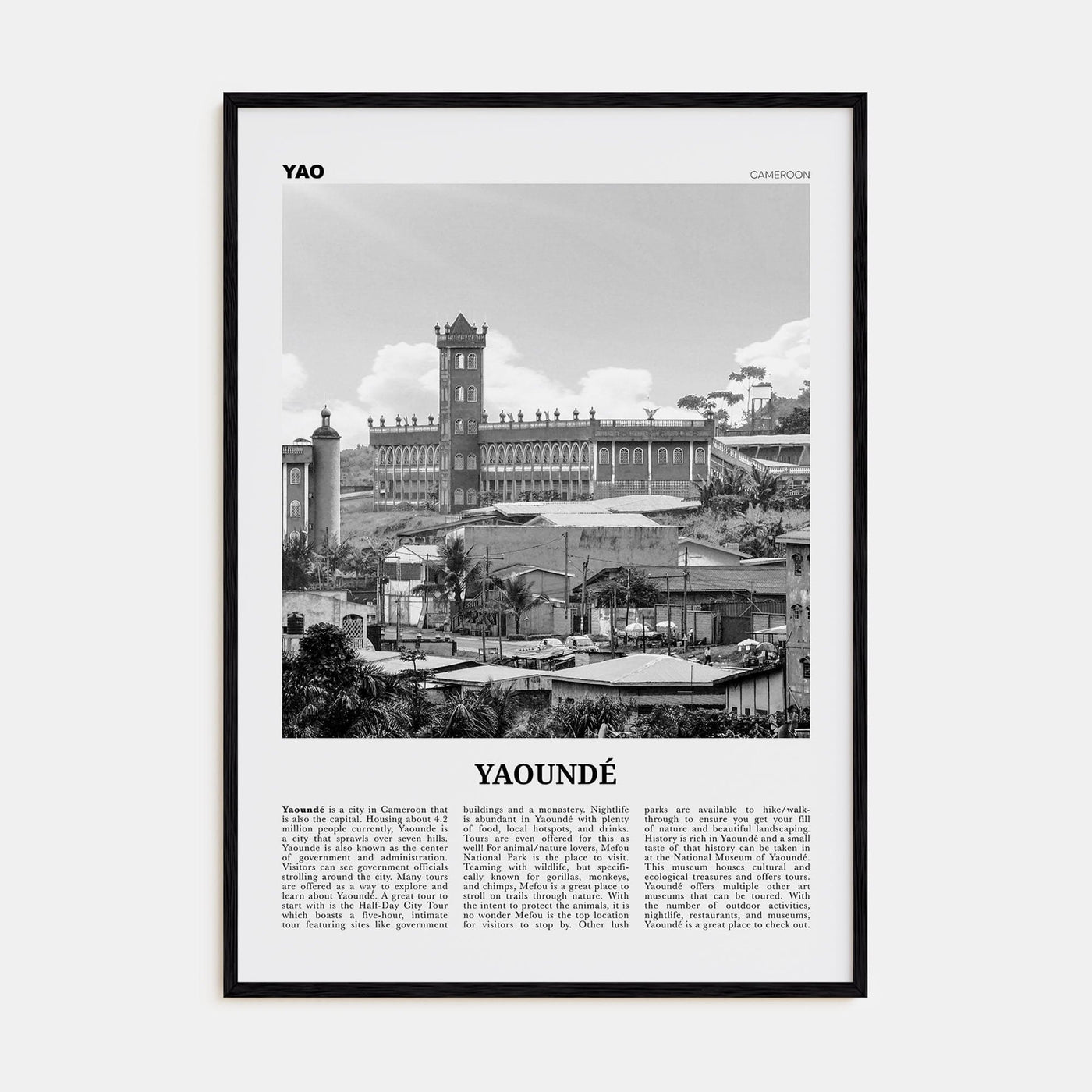 Yaoundé Poster Black Wood / 8x12 in Nbourhood Travel B&W Poster