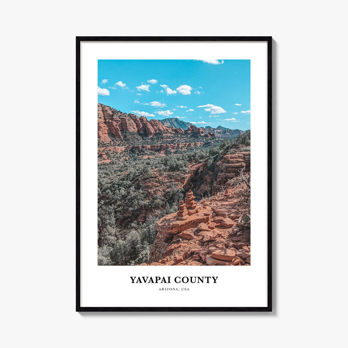 Yavapai County colorful classic poster of Arizona, USA – vertical wall art, unframed print shown in interior mockup