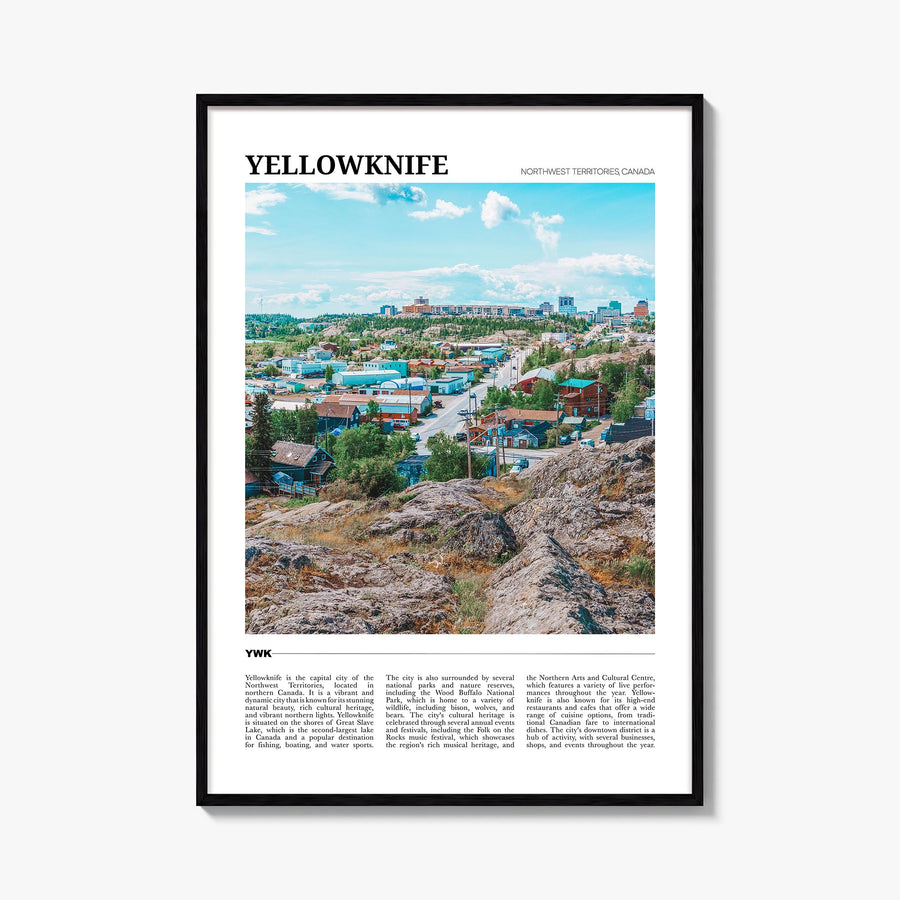 Yellowknife colorful travel poster of Canada – vertical wall art, unframed print shown in interior mockup