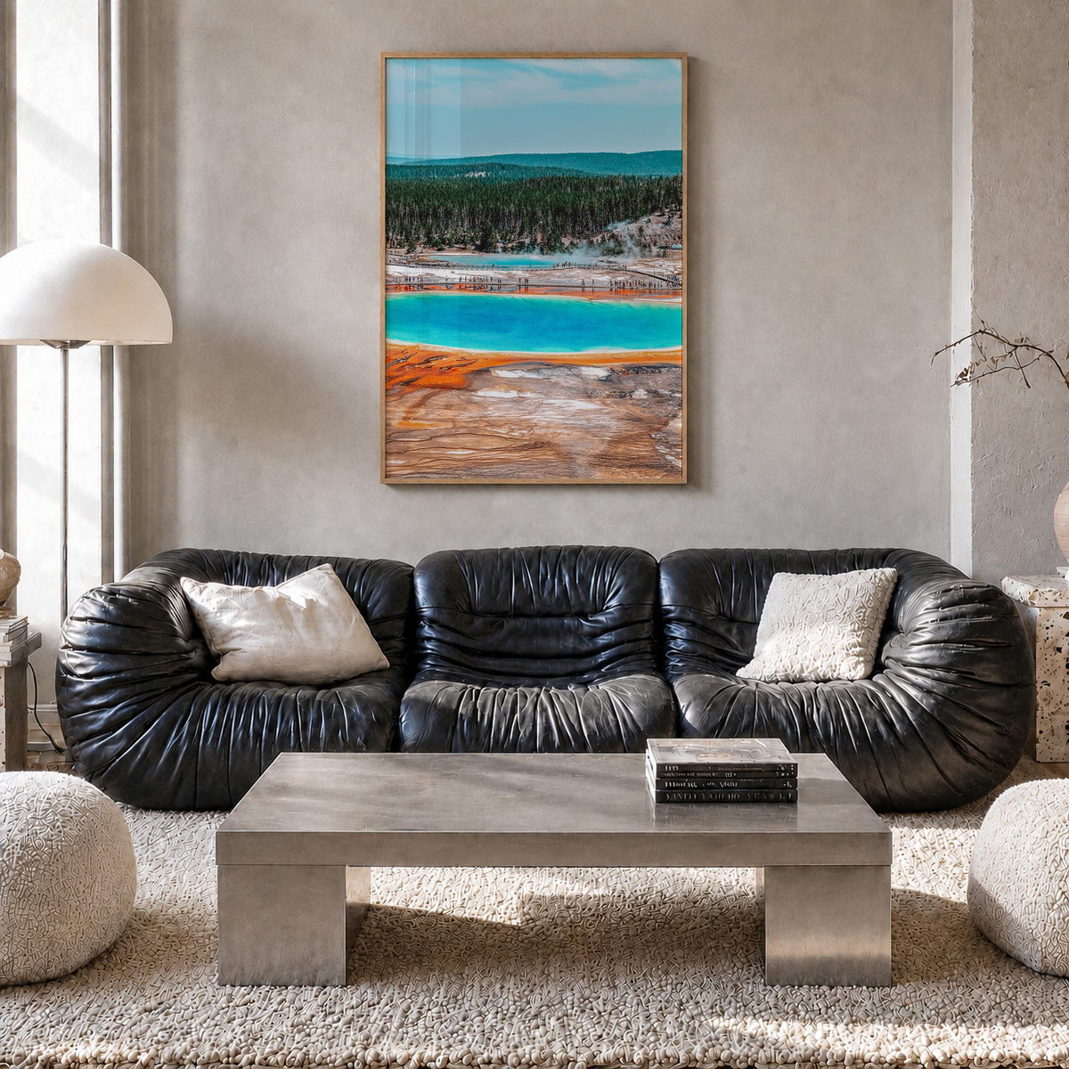 Yellowstone National Park no. 1 colorful photo poster of Wyoming, Montana & Idaho, USA – vertical wall art in natural wood fr