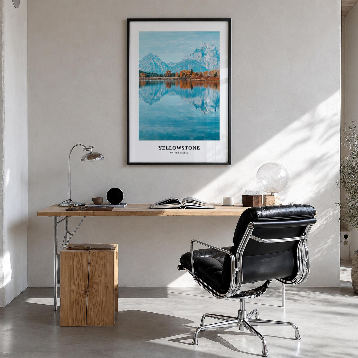Yellowstone National Park no. 2 colorful classic poster of Wyoming, Montana & Idaho, USA – vertical wall art in black wood fr