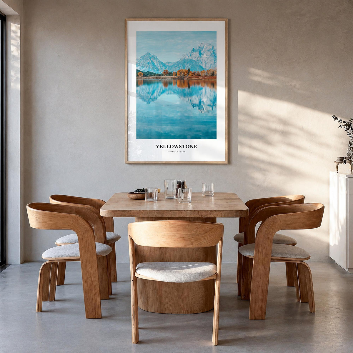 Yellowstone National Park no. 2 colorful classic poster of Wyoming, Montana & Idaho, USA – vertical wall art in natural wood 
