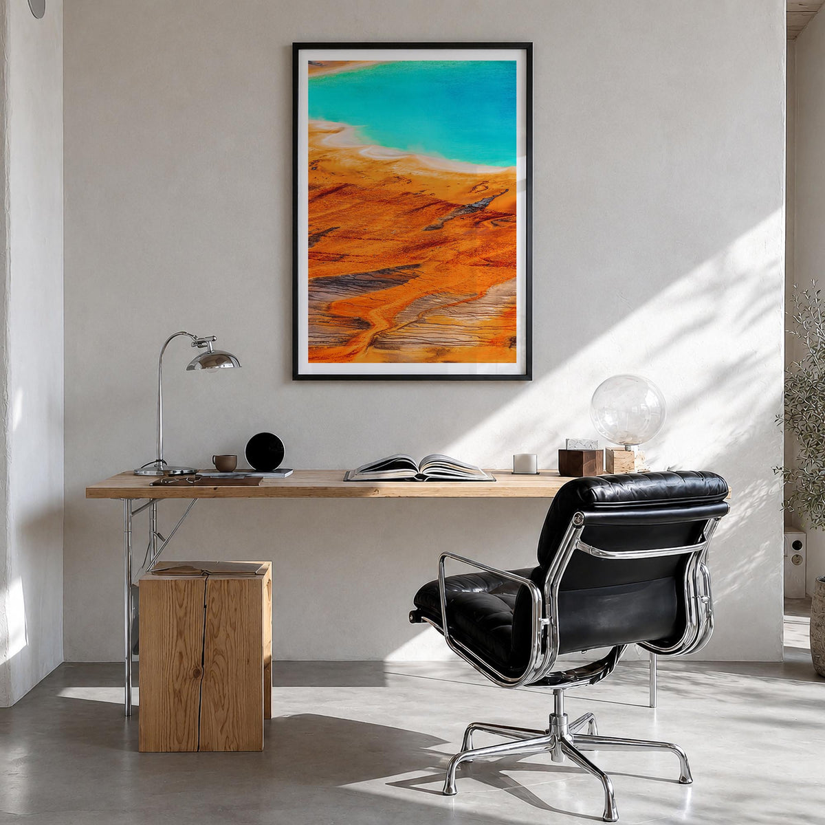 Yellowstone National Park no. 2 colorful photo poster of Wyoming, Montana & Idaho, USA – vertical wall art in black wood fram
