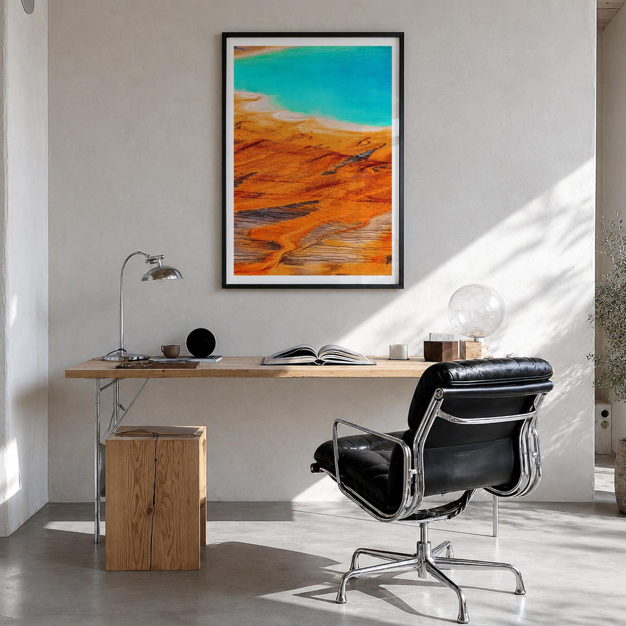 Yellowstone National Park no. 2 colorful photo poster of Wyoming, Montana & Idaho, USA – vertical wall art in black wood fram