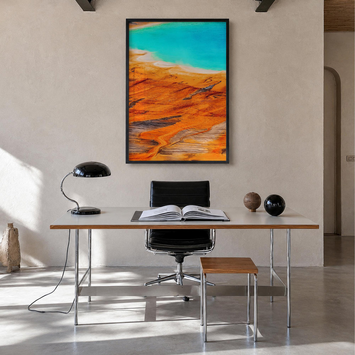 Yellowstone National Park no. 2 colorful photo poster of Wyoming, Montana & Idaho, USA – vertical wall art in black wood fram