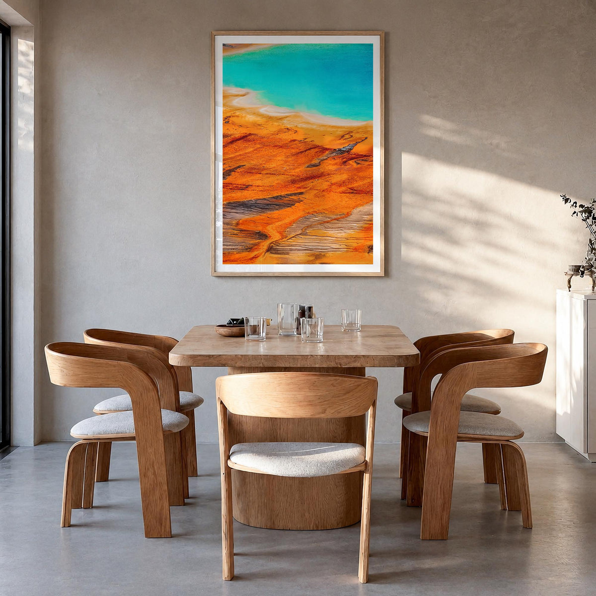 Yellowstone National Park no. 2 colorful photo poster of Wyoming, Montana & Idaho, USA – vertical wall art in natural wood fr
