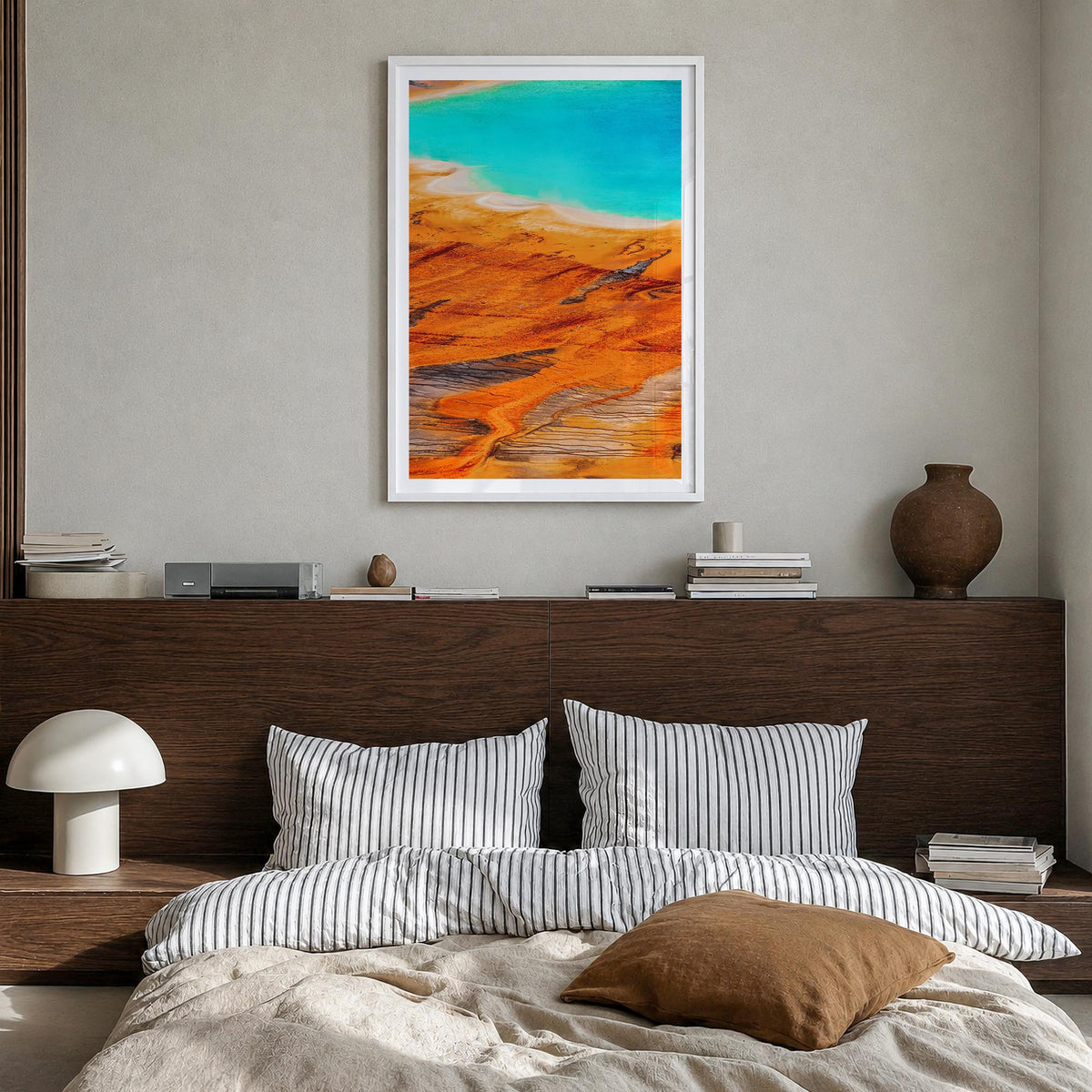 Yellowstone National Park no. 2 colorful photo poster of Wyoming, Montana & Idaho, USA – vertical wall art in white wood fram