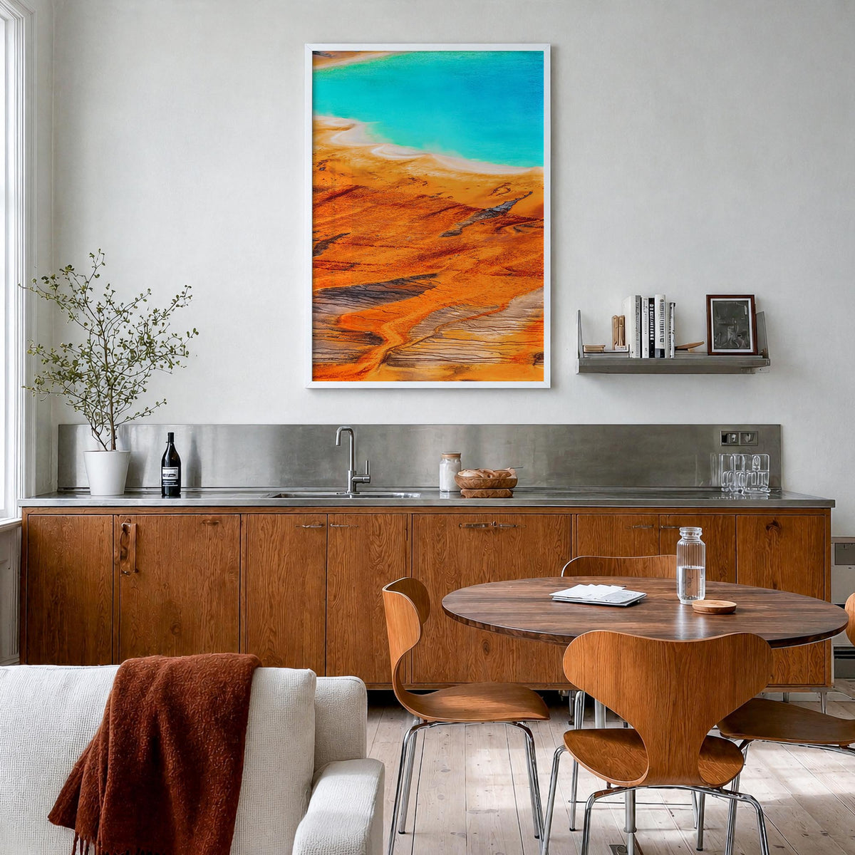 Yellowstone National Park no. 2 colorful photo poster of Wyoming, Montana & Idaho, USA – vertical wall art in white wood fram