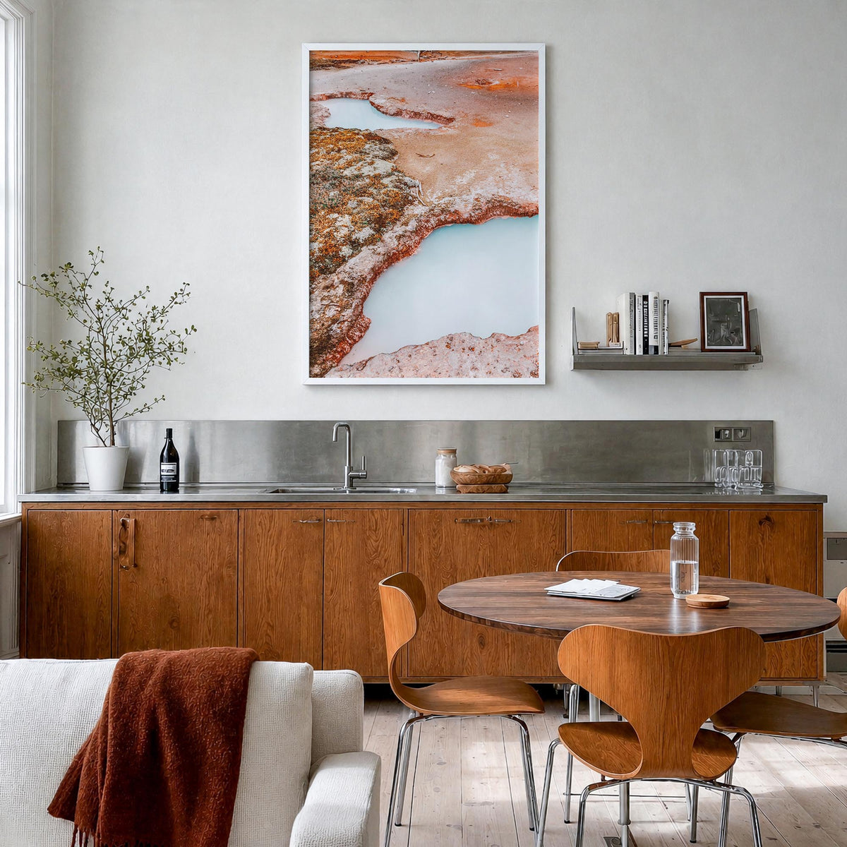 Yellowstone National Park no. 3 colorful photo poster of Wyoming, Montana & Idaho, USA – vertical wall art in white wood fram