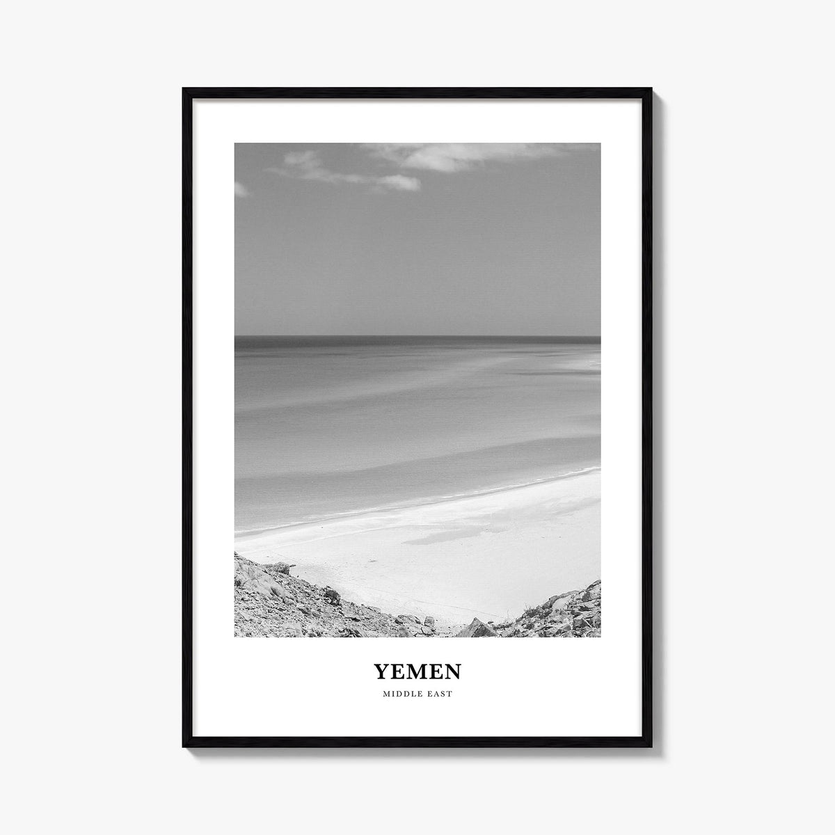 Yemen black & white classic poster of Middle East – vertical wall art, unframed print shown in interior mockup