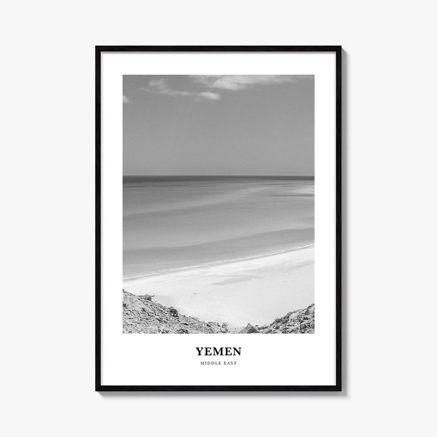 Yemen black & white classic poster of Middle East – vertical wall art, unframed print shown in interior mockup