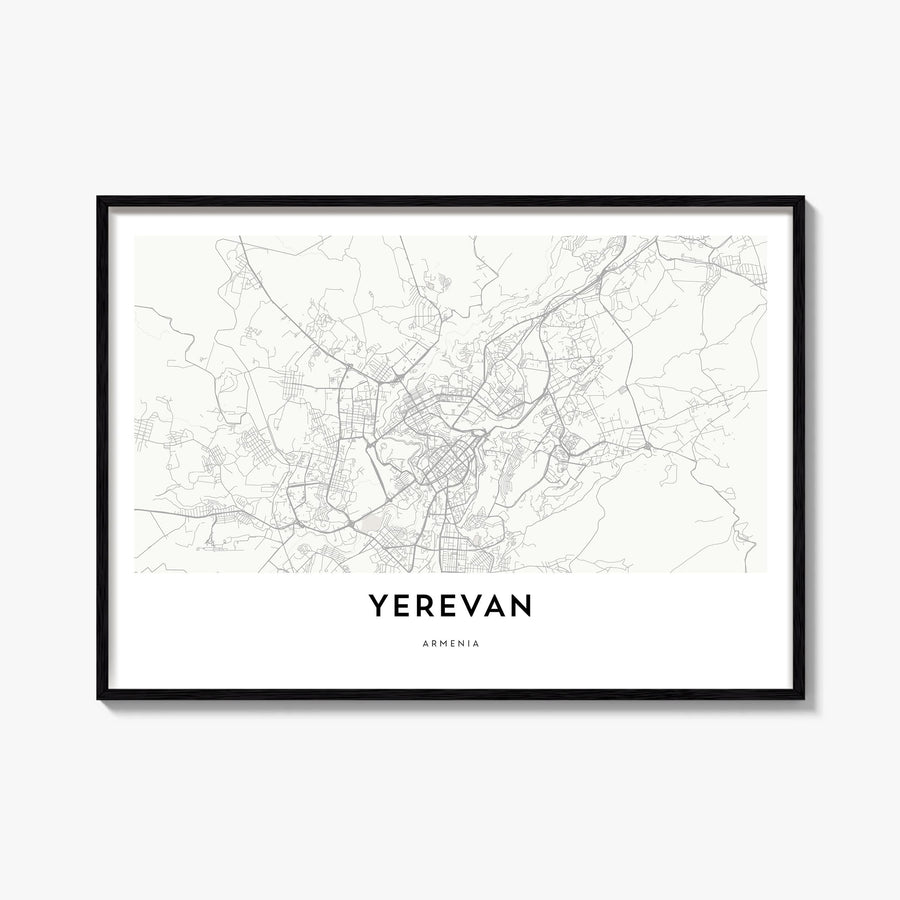 Yerevan black & white map poster of Armenia – horizontal wall art, unframed print shown in interior mockup