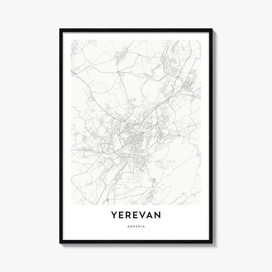 Yerevan black & white map poster of Armenia – vertical wall art, unframed print shown in interior mockup