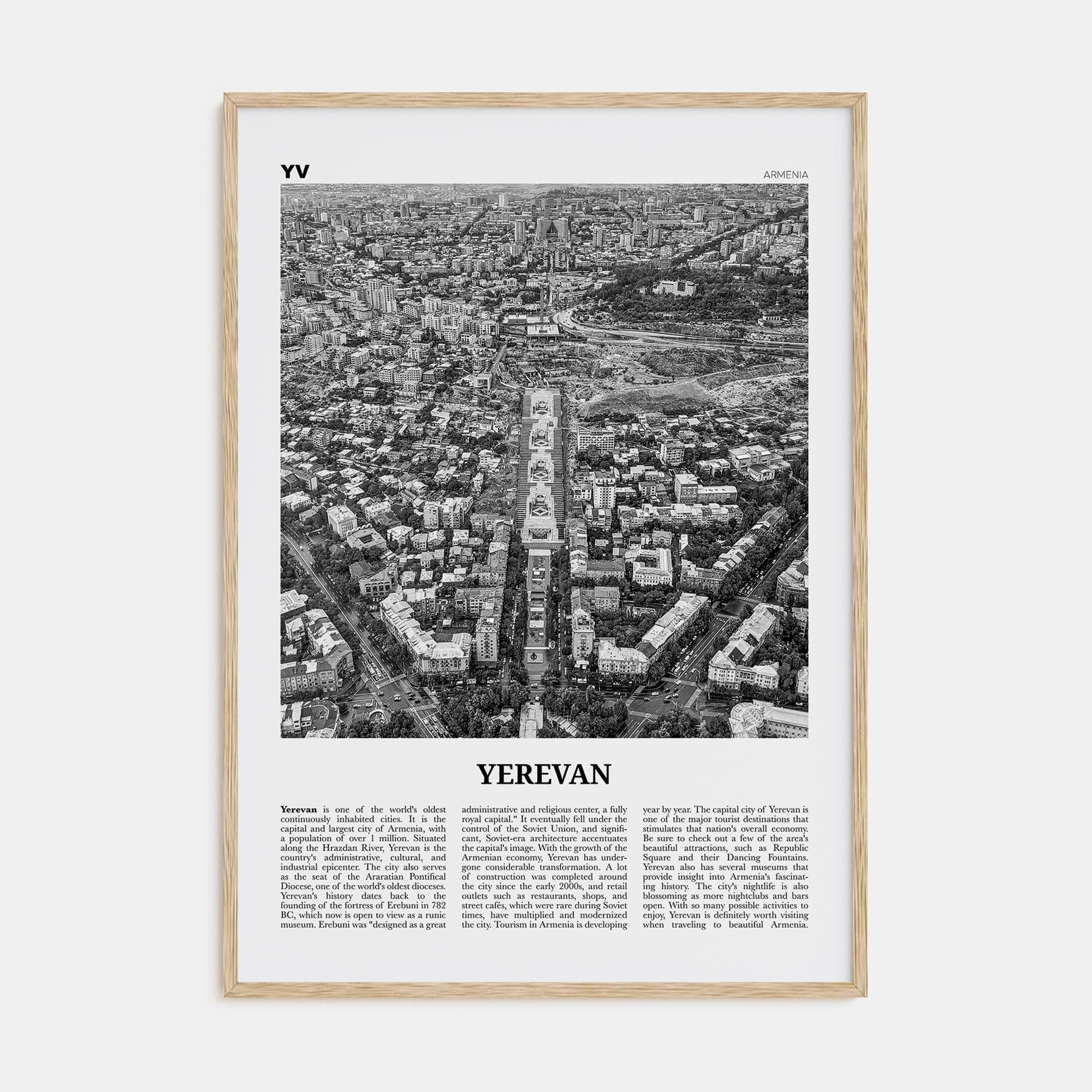 Yerevan Poster Natural Wood / 8x12 in Nbourhood Travel B&W Poster