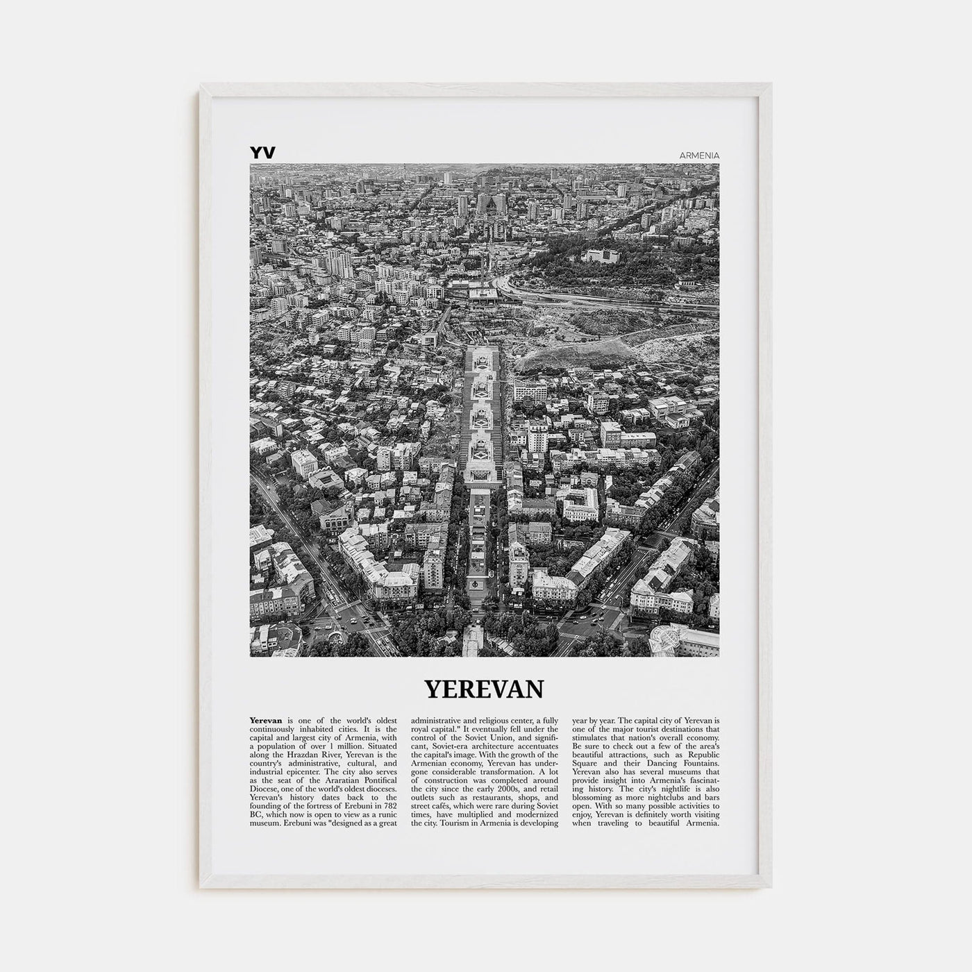 Yerevan Poster White Wood / 8x12 in Nbourhood Travel B&W Poster