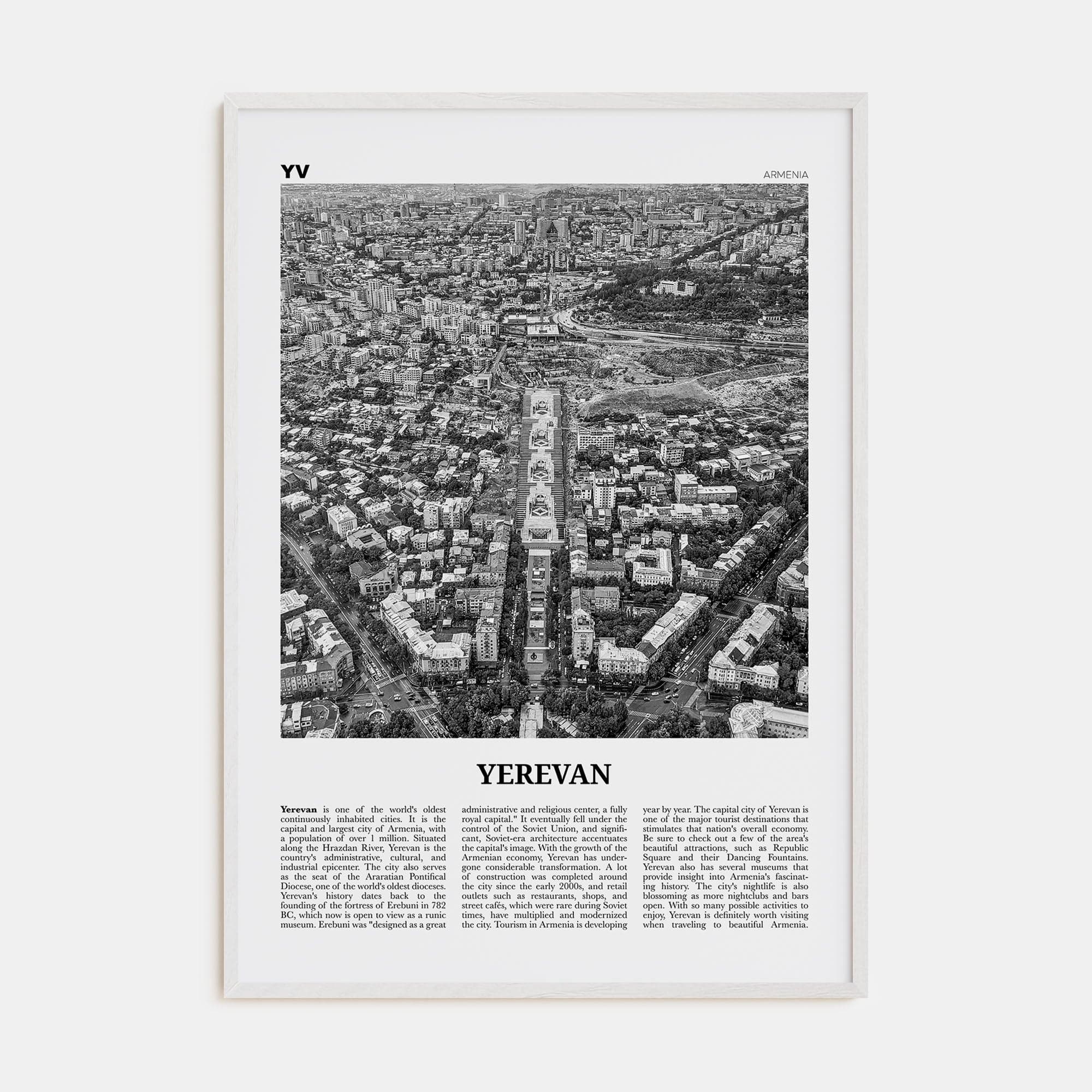 Yerevan Poster White Wood / 8x12 in Nbourhood Travel B&W Poster