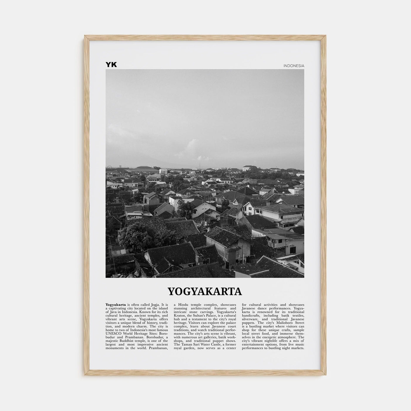 Yogyakarta Poster Natural Wood / 8x12 in Nbourhood Travel B&W Poster