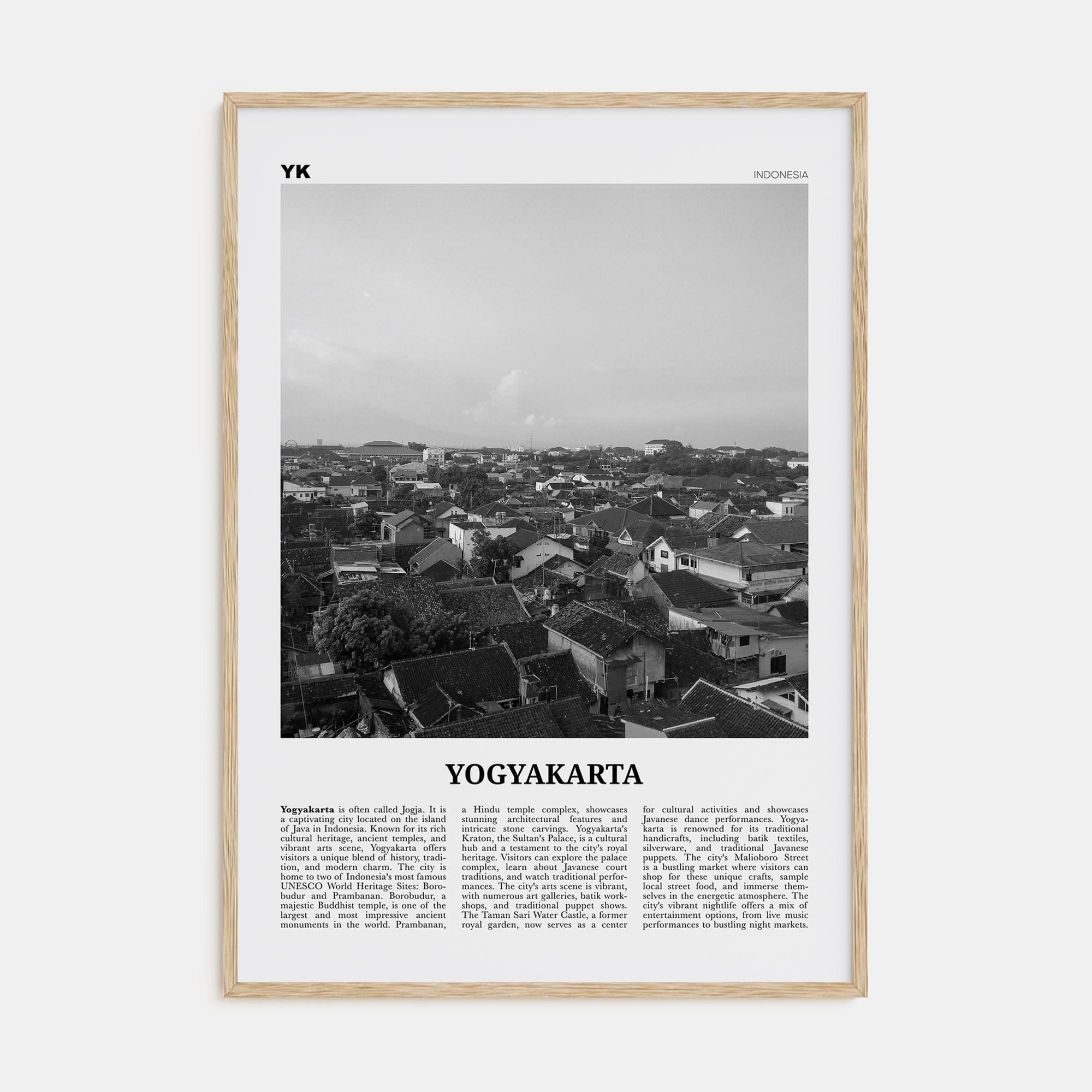 Yogyakarta Poster Natural Wood / 8x12 in Nbourhood Travel B&W Poster