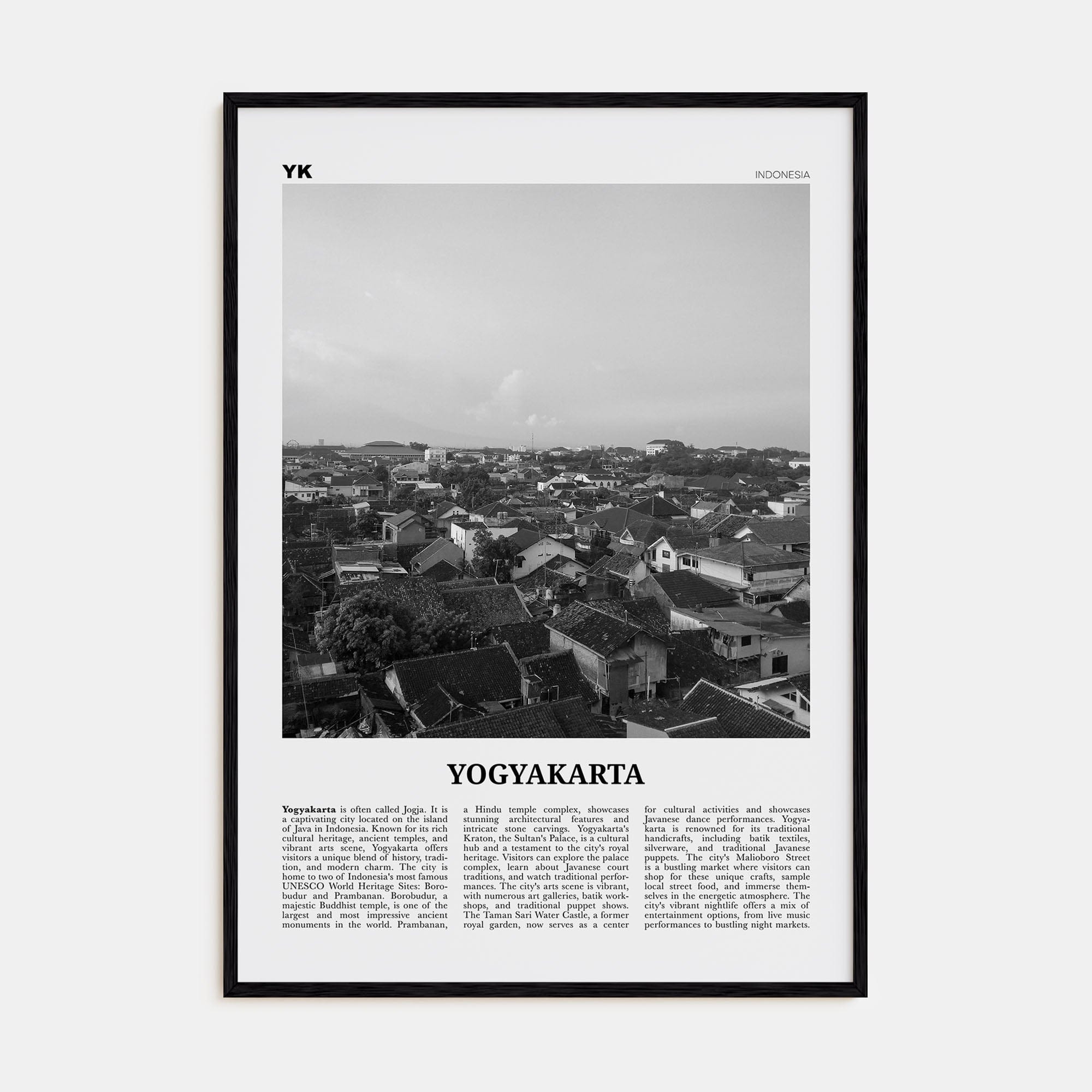 Yogyakarta Poster Black Wood / 8x12 in Nbourhood Travel B&W Poster