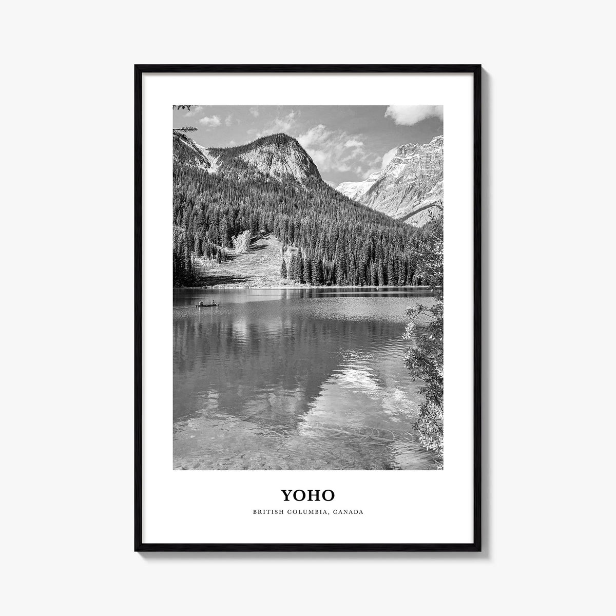 Yoho National Park black & white classic poster of Canada – vertical wall art, unframed print shown in interior mockup