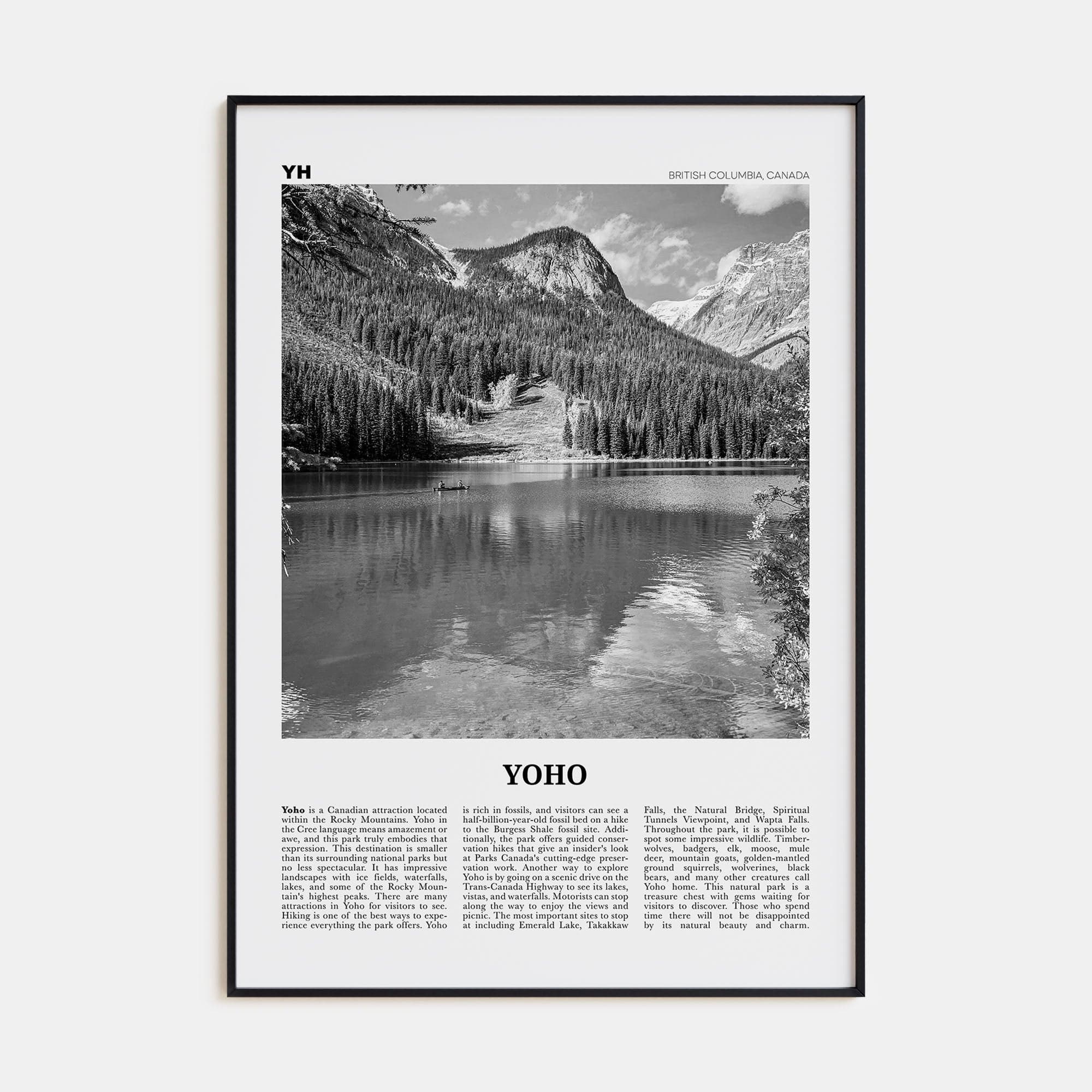 Yoho National Park Poster Black Metal / 8x12 in Nbourhood Travel B&W Poster