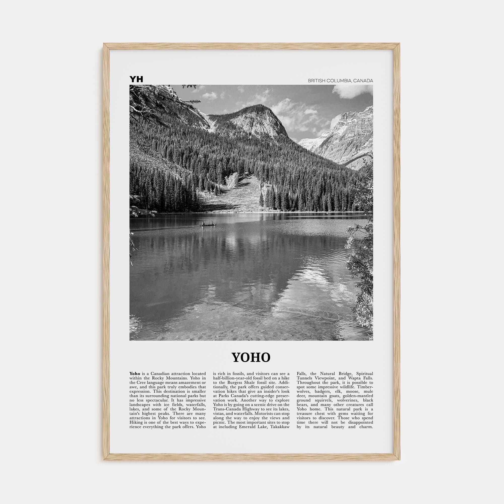 Yoho National Park Poster Natural Wood / 8x12 in Nbourhood Travel B&W Poster