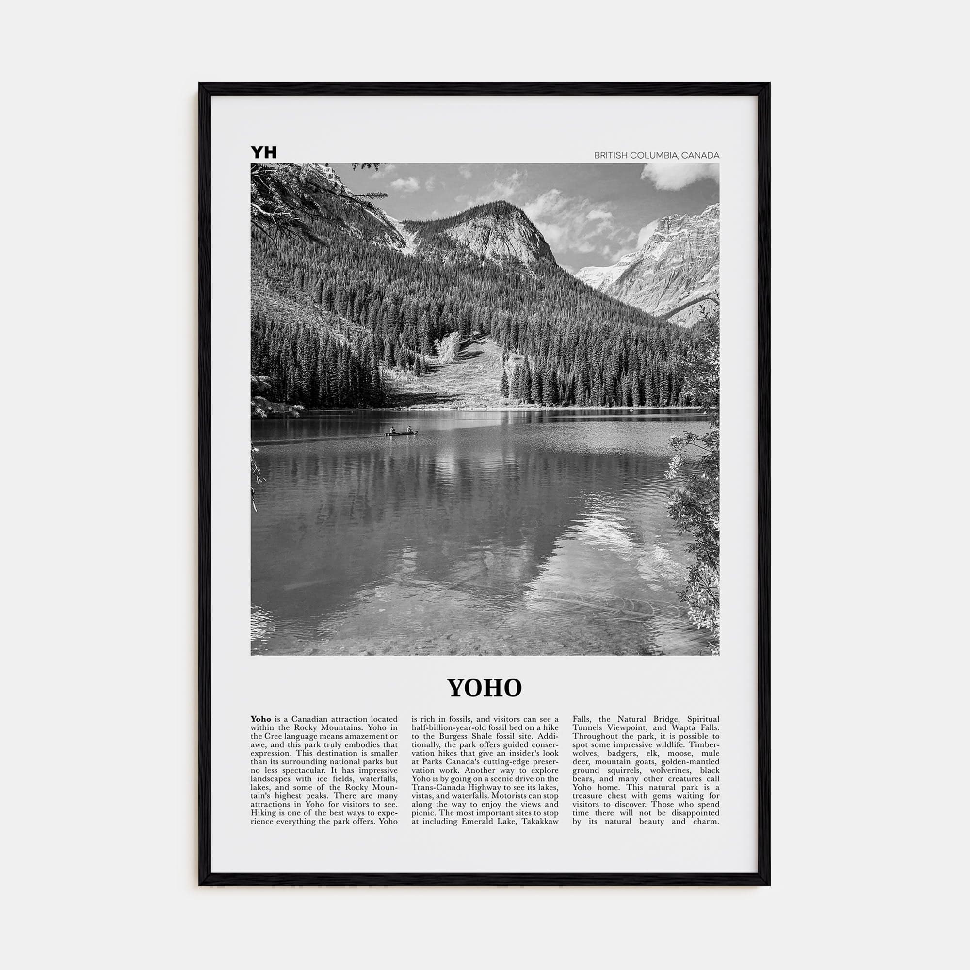 Yoho National Park Poster Black Wood / 8x12 in Nbourhood Travel B&W Poster
