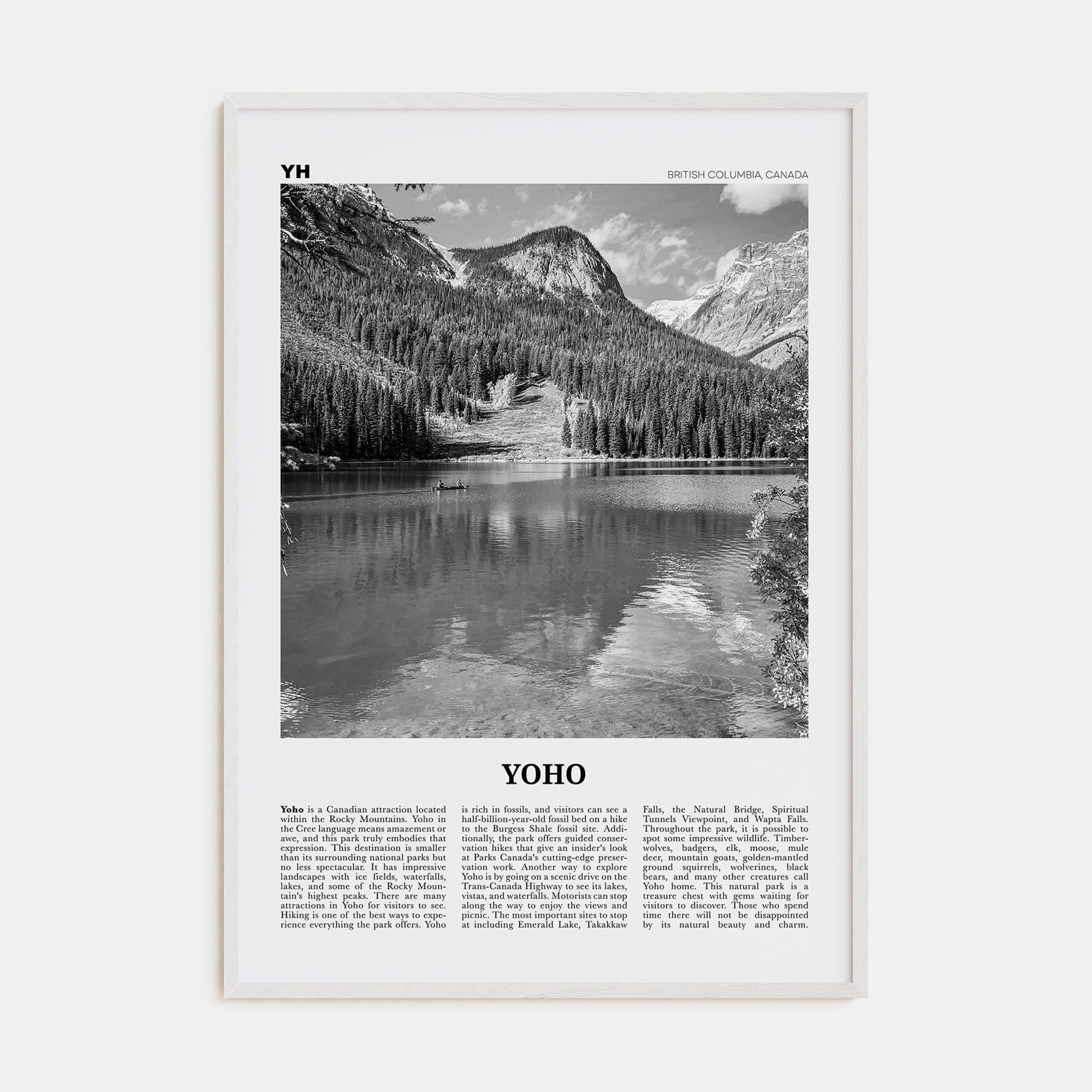 Yoho National Park Poster White Wood / 8x12 in Nbourhood Travel B&W Poster