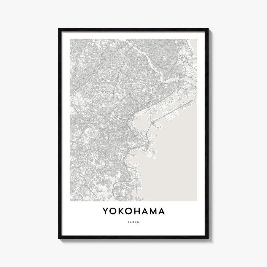 Yokohama black & white map poster of Japan – vertical wall art, unframed print shown in interior mockup
