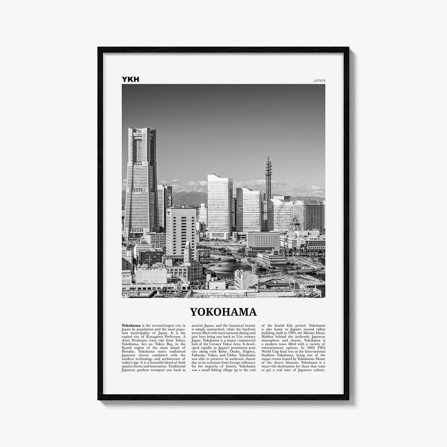 Yokohama black & white newspaper poster of Japan – vertical wall art, unframed print shown in interior mockup